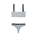 Ribgebreide Set met Crop Top - Grijs/Zwart