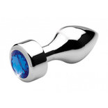 Aluminum Buttplug Met Blauw Kristal - Medium