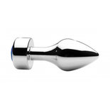 Aluminum Buttplug Met Blauw Kristal - Medium