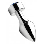 Aluminum Buttplug Met Blauw Kristal - Medium