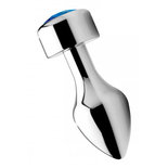 Aluminum Buttplug Met Blauw Kristal - Groot