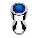 Aluminum Buttplug Met Blauw Kristal - Groot