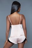 Natalie Satin Hemd & Short - Roze/Zwart