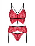 Mettia 3-delige Kanten Jarretel Set - Zwart/Rood