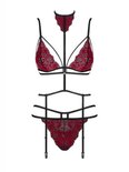 Sugestina 3-delige Jarretelset - Zwart/Rood